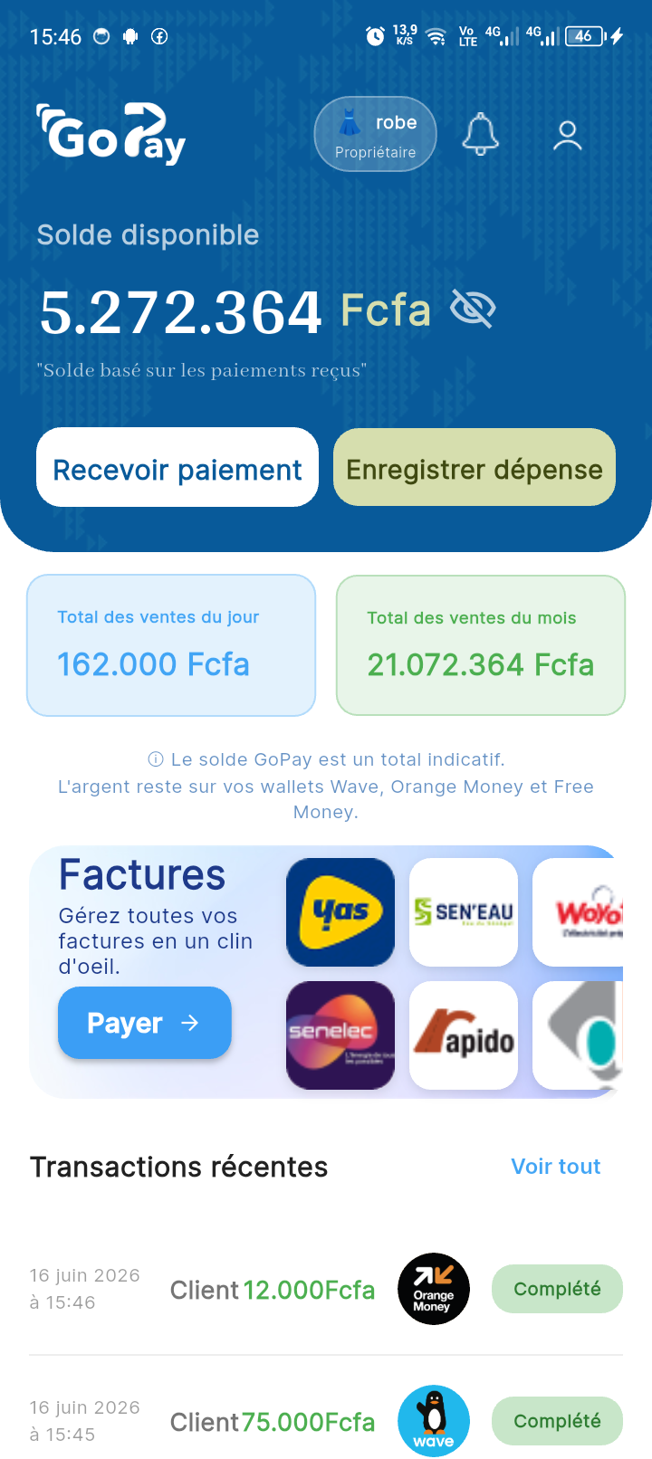 Tableau de bord GoPay